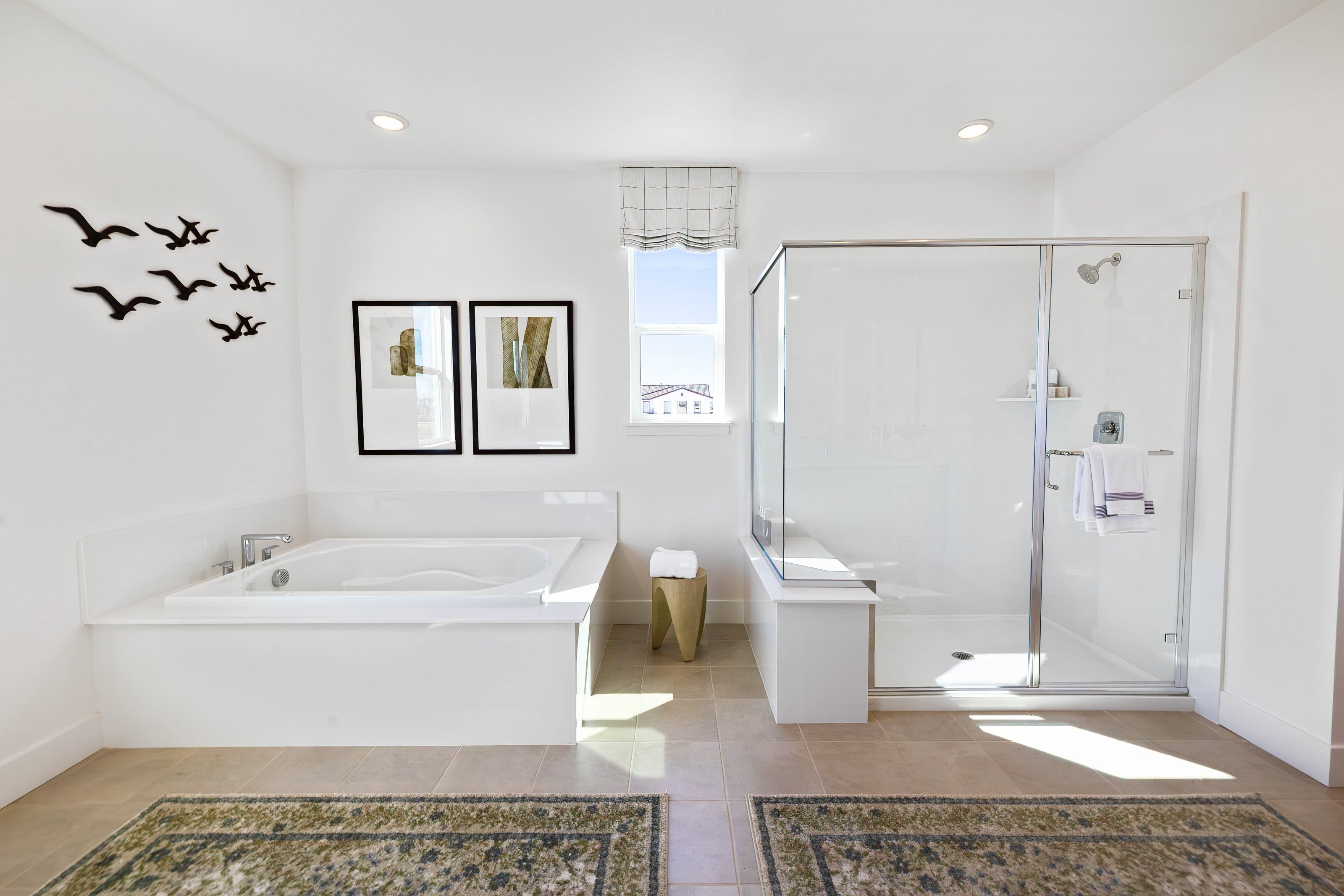 Full bathroom view featuring a custom installed shower glass enclosure