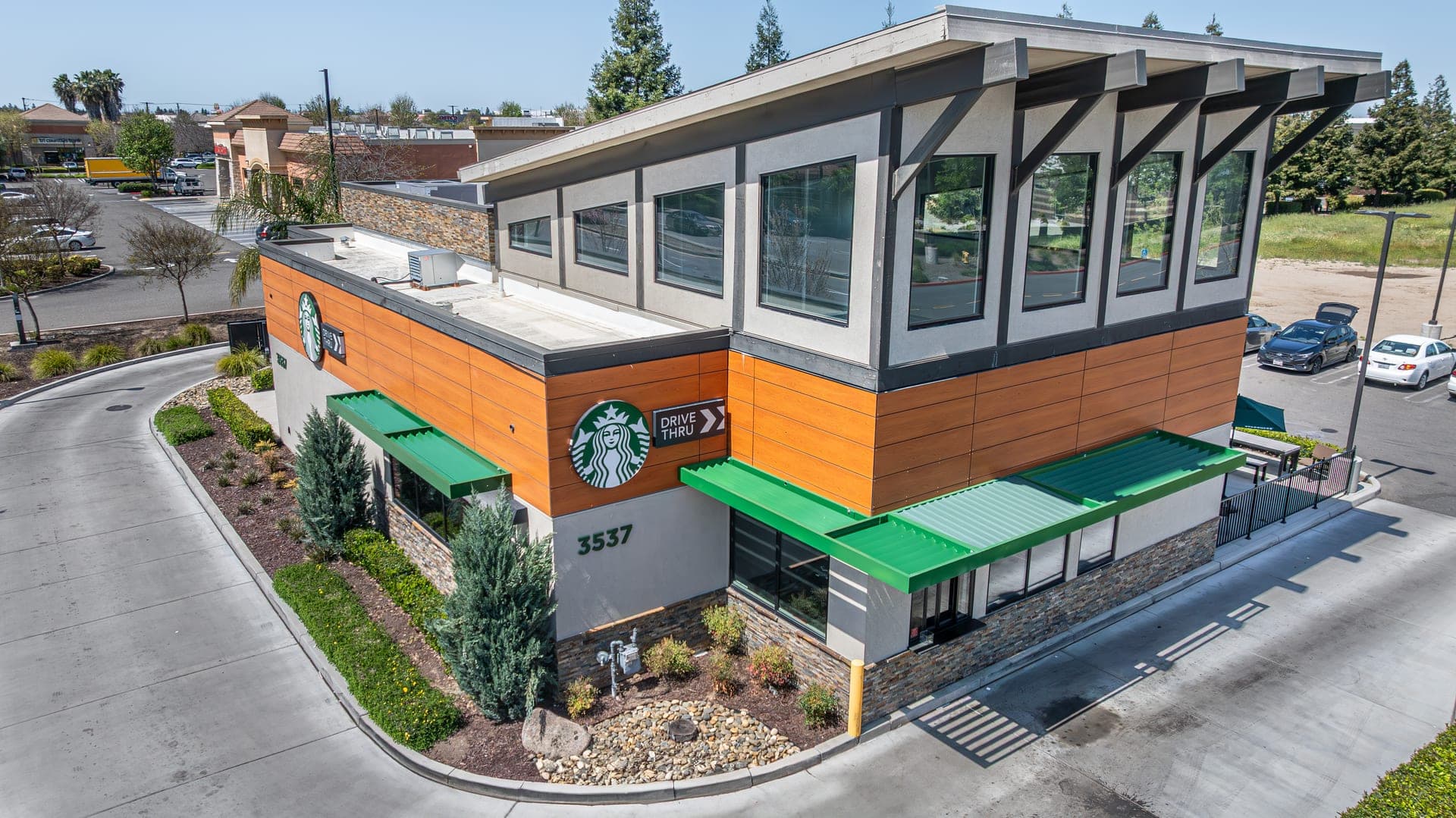 Commercial window and glazing installation at a Starbucks location by Infinity Glass & Glazing