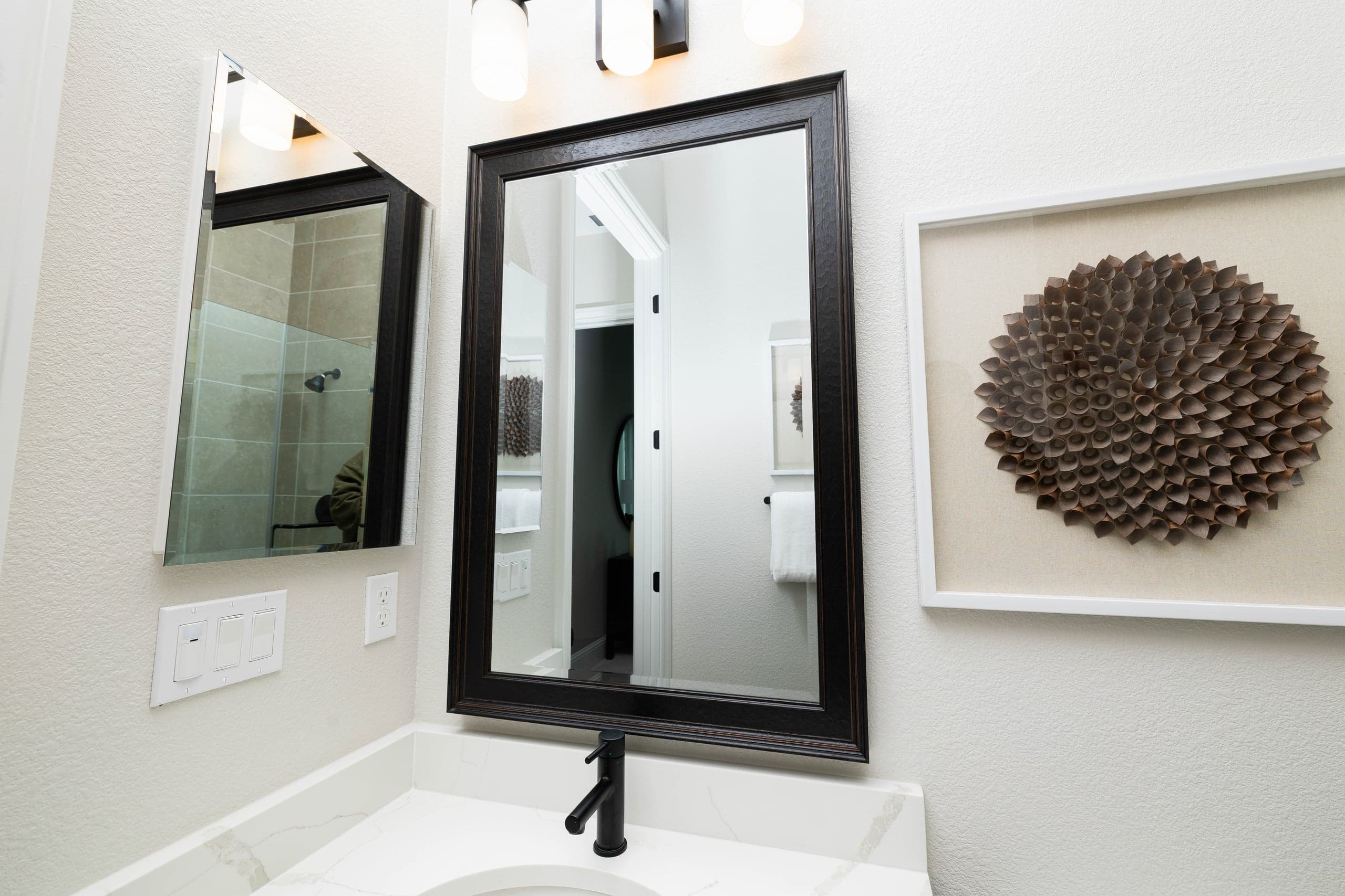 Large custom home gym mirror wall in a Frisco Phillips Creek Ranch fitness room, single-pane 1/4-inch glass with polished edges